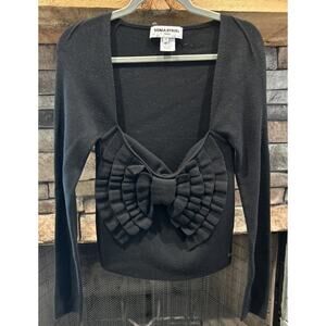 Vintage SONIA RYKIEL Black Bow Wool / Cashmere Sweater Size 42 US 8 / 10